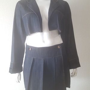 Bamboo denim wrap skirt & cropped jacket